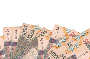 Notas de 1000 dólares da Guiana estão na parte inferior da tela, isoladas no fundo branco com espaço de cópia. modelo de banner de fundo foto
