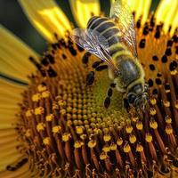 abelha sobre a flor de girassol foto