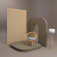 cadeira de madeira de renderização 3D em fundo marrom foto