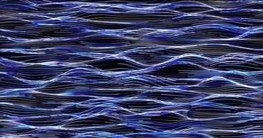 fundo abstrato de pequenas listras brilhantes de néon horizontais azuis de partículas na forma de ondas com um efeito de brilho. protetor de tela lindo foto