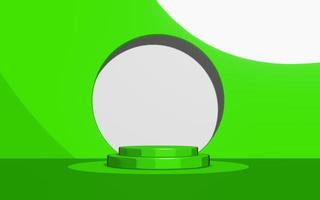 Pódio de estágio de cilindro verde 3d vazio com sombra, fundo de pedestal de vitrine cosmética geométrica abstrata. cena moderna mínima, estilo cartoon, ilustração de renderização 3D foto