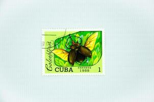 1988 cuba, selo postal de besouro elefante, coleção de selos foto