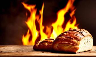 forno - tradicional pão fresco quente cozido. tiro perto do pão. foto