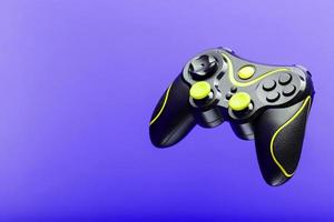 controlador de jogo gamepad com botões amarelos no fundo roxo. foto