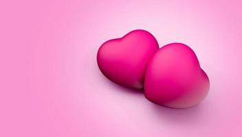 2 corações deitados juntos na ilustração 3d de fundo rosa pastel foto