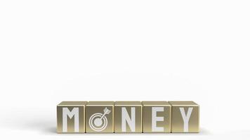 a palavra dinheiro no cubo de ouro sobre fundo branco para renderização 3d do conceito de negócio foto