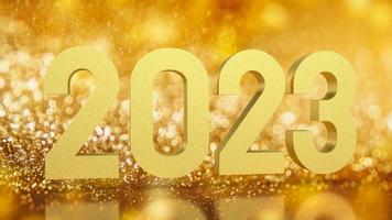 o número de ouro 2023 para renderização 3d do conceito de ano novo ou celebração foto