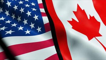 3d acenando estados unidos da américa e canadá fundiram a vista de closeup da bandeira foto