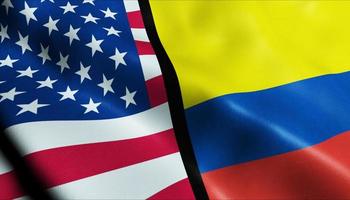 3D acenando Estados Unidos da América e Colômbia fundiram a vista de closeup da bandeira foto