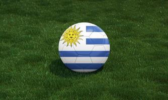 bola de futebol com as cores da bandeira do uruguai em um estádio sobre fundo de gramíneas verdes. ilustração 3D. foto