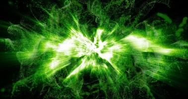 fundo abstrato de partículas de onda pequenas voadoras verdes em movimento de fumaça com efeito de brilho e desfoque de esfera explodindo. protetor de tela lindo foto