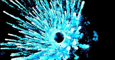 bela explosão abstrata de saudação de gelo azul de fogos de artifício com um efeito de energia mágica de fumaça brilhante brilhante em um fundo preto