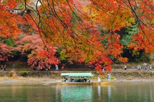 folhas de bordo coloridas na temporada de outono em arashiyama, cidade de kyoto, no japão. foto