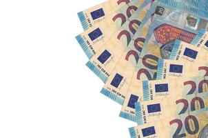 Notas de 20 euros estão isoladas no fundo branco com espaço de cópia. fundo conceitual de vida rica foto