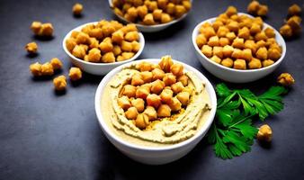 comida saudável. hummus orgânico feito na hora tradicional. foto