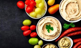 comida saudável. hummus orgânico feito na hora tradicional. foto