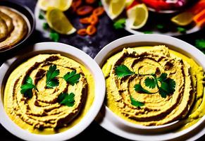 comida saudável. hummus orgânico feito na hora tradicional. foto