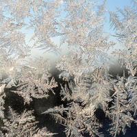 macro de geada de flocos de neve no painel de vidro da janela foto