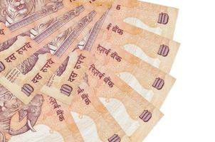 Notas de 10 rúpias indianas isoladas em fundo branco com espaço para cópia empilhadas em forma de leque foto