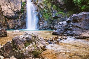 foto de paisagem de fundo natural jogkradin na floresta profunda em kanchanaburi, na Tailândia. cachoeira esmeralda, viajar natureza, viajar relaxar, viajar na Tailândia, imagem de cachoeira, foto de paisagem.