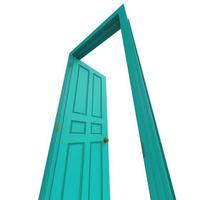 abrir porta isolada azul claro fechado renderização de ilustração 3d foto