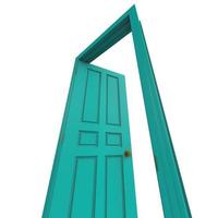 abrir porta isolada azul claro fechado renderização de ilustração 3d foto