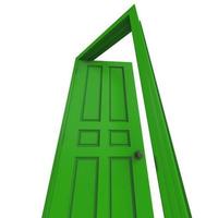 abrir porta isolada verde fechada renderização de ilustração 3d foto