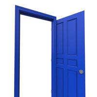 abrir porta azul isolada fechada renderização de ilustração 3d foto