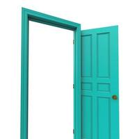 abrir porta isolada azul claro fechado renderização de ilustração 3d foto