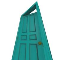 abrir porta isolada azul claro fechado renderização de ilustração 3d foto