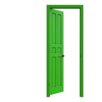 abrir porta isolada verde fechada renderização de ilustração 3d foto