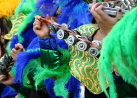 instrumentos de percussão penas e bordados carnavalescos foto