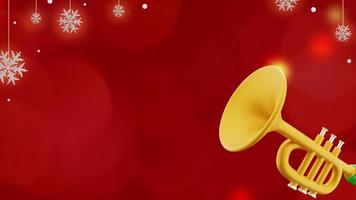 banner de natal em fundo vermelho com megafone de trompete e flocos de neve no espaço da cópia foto