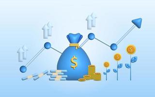 Conceito de gestão financeira de ilustração 3D e investimento, modelo de banner de pagamento com dinheiro. foto