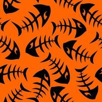 padrão sem costura brilhante de esqueletos de peixes gráficos pretos em um fundo laranja, textura, design foto