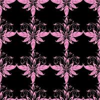 padrão gráfico sem costura, azulejo de ornamento rosa floral em fundo preto, textura, design foto