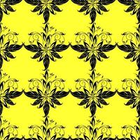 padrão gráfico sem costura, azulejo de ornamento floral preto sobre fundo amarelo, textura, design foto
