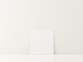 quadro com maquete de pôster em pé no chão branco. maquete de quadro minimalista. renderização 3D foto
