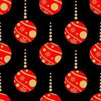 padrão perfeito de brinquedos de natal vermelhos e dourados em um fundo preto, fundo de natal foto