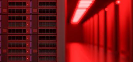 rack de servidor em tons de cor neon vermelho foto