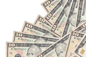Notas de 10 dólares americanos estão em ordem diferente, isoladas em branco. banco local ou conceito de fazer dinheiro foto