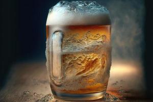 copo frio cheio de cerveja foto