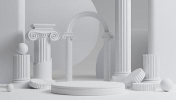 Pódio de luxo 3d com coluna romana para fundo de produto com fundo branco para apresentação de marca ilustração de renderização 3d. foto