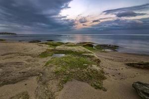 beleza longa exposição praia rochosa paisagem marinha e rochas marinhas com algas foto