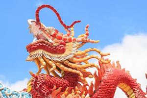 estátuas de dragão, uma criatura mítica na literatura chinesa, são frequentemente decoradas em templos e no telhado como belas esculturas e céus azuis. foto