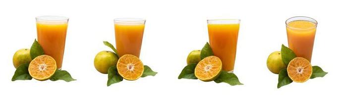 suco de laranja em vidro e frutas cítricas frescas ao redor com traçado de recorte foto