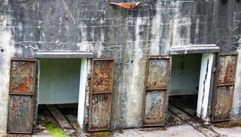 portas de ferro enferrujadas em uma parede de concreto foto