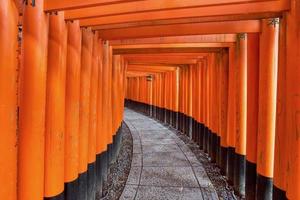 portões laranja no santuário fushima-inari taisha em kyoto, japão foto