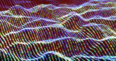 ondas de arco-íris multicoloridas brilhantes e abstratas e linhas de partículas e pontos na forma de um campo com efeito de desfoque. fundo abstrato foto