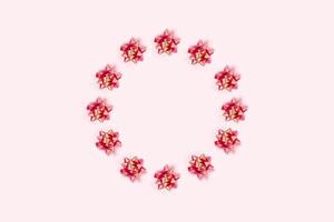 fundo rosa de natal com moldura de círculo. foto